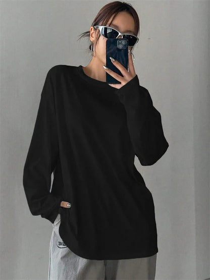 Women's Oversized Long Sleeve T-Shirt with Round Neck