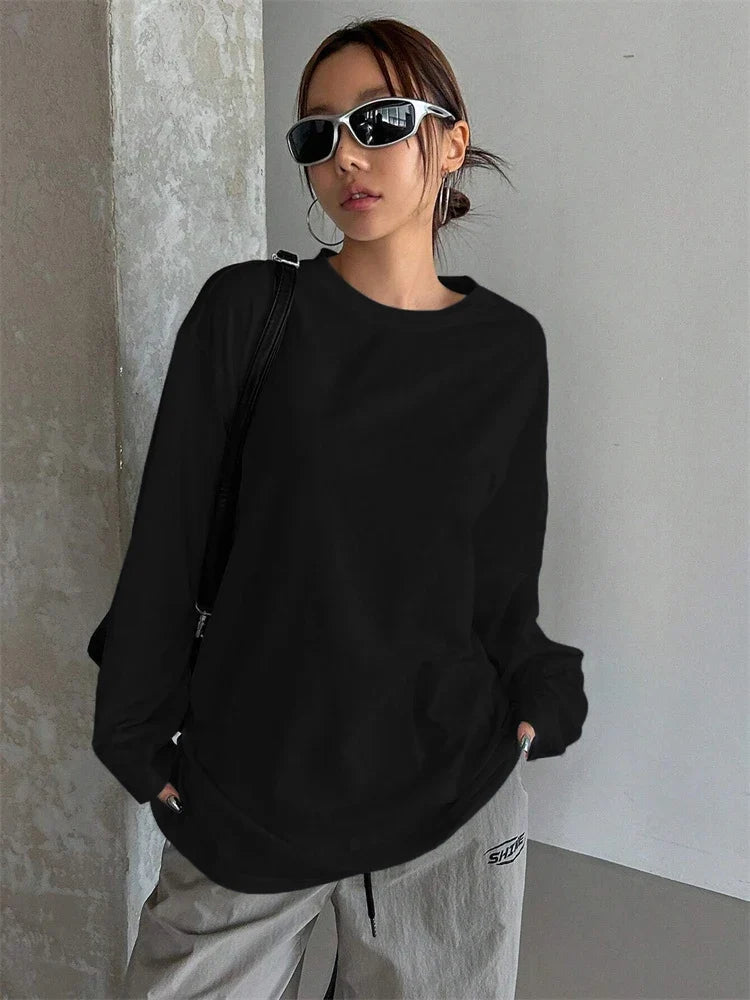 Women's Oversized Long Sleeve T-Shirt with Round Neck
