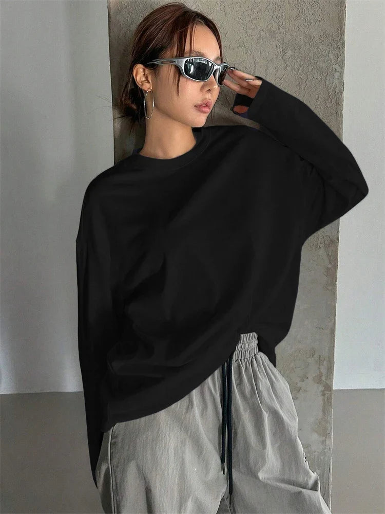 Women's Oversized Long Sleeve T-Shirt with Round Neck