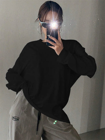 Women's Oversized Long Sleeve T-Shirt with Round Neck