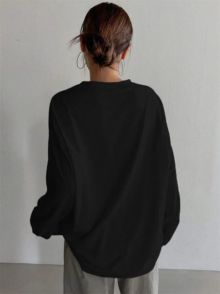 Women's Oversized Long Sleeve T-Shirt with Round Neck