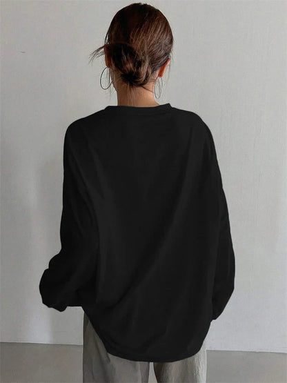 Women's Oversized Long Sleeve T-Shirt with Round Neck
