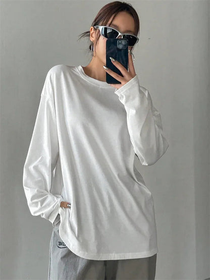 Women's Oversized Long Sleeve T-Shirt with Round Neck