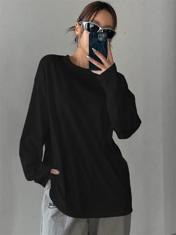 Women's Oversized Long Sleeve T-Shirt with Round Neck