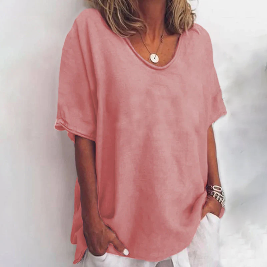 Women's Oversized Short Sleeve T-Shirt with Round Neck - 1