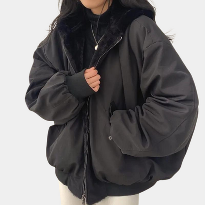 Women's Oversized Winter Bomber Jacket with Hood