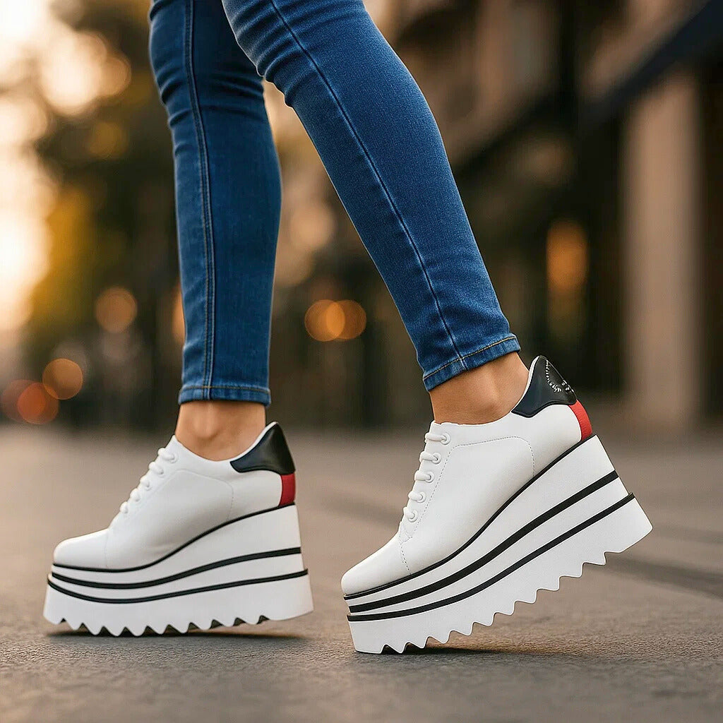 Women's Platform Sneakers with Lace-Up Front and Treaded Sole