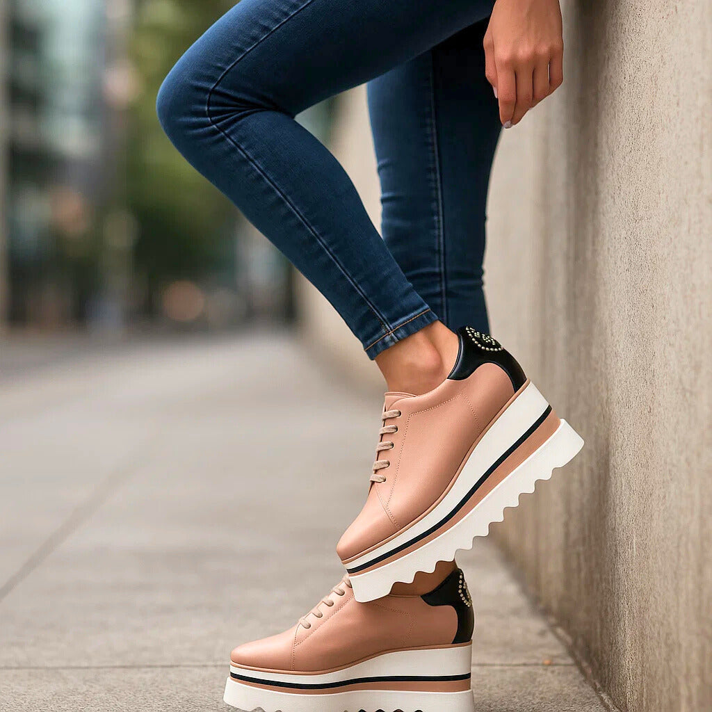 Women's Platform Sneakers with Lace-Up Front and Treaded Sole