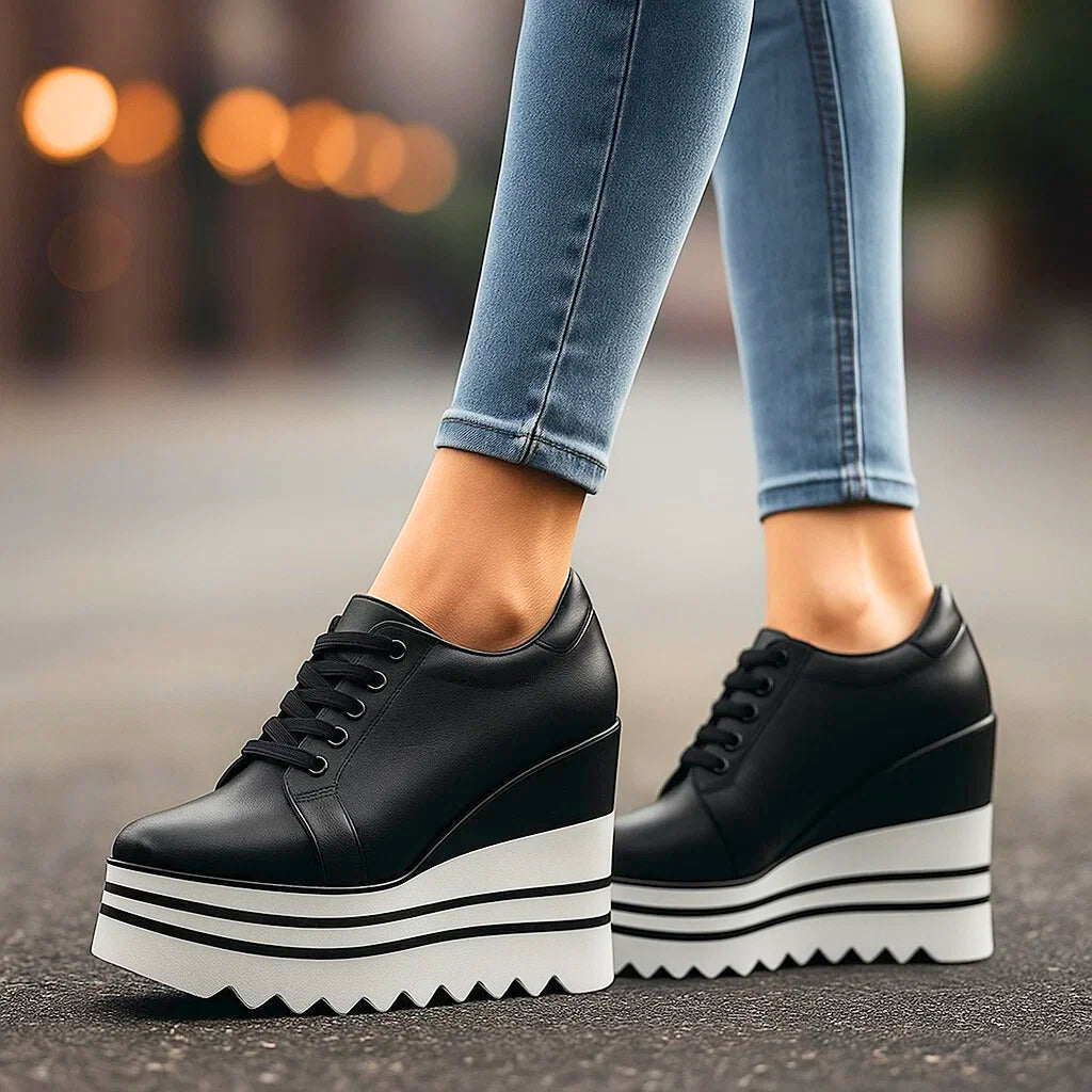 Women's Platform Sneakers with Lace-Up Front and Treaded Sole