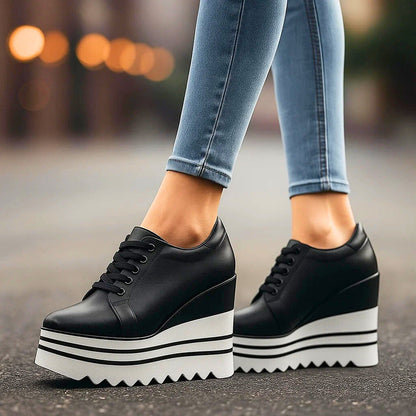 Women's Platform Sneakers with Lace-Up Front and Treaded Sole