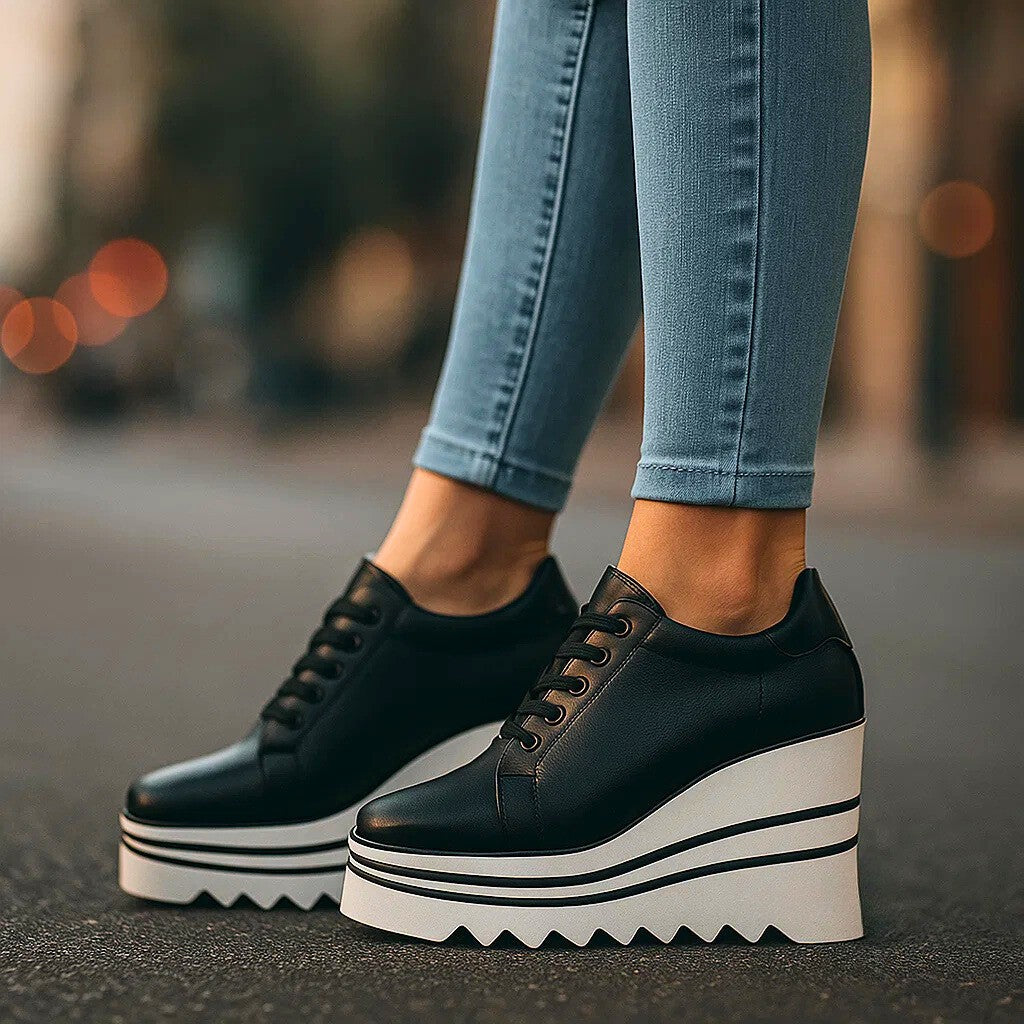 Women's Platform Sneakers with Lace-Up Front and Treaded Sole