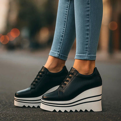Women's Platform Sneakers with Lace-Up Front and Treaded Sole