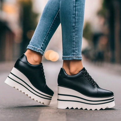 Women's Platform Sneakers with Lace-Up Front and Treaded Sole