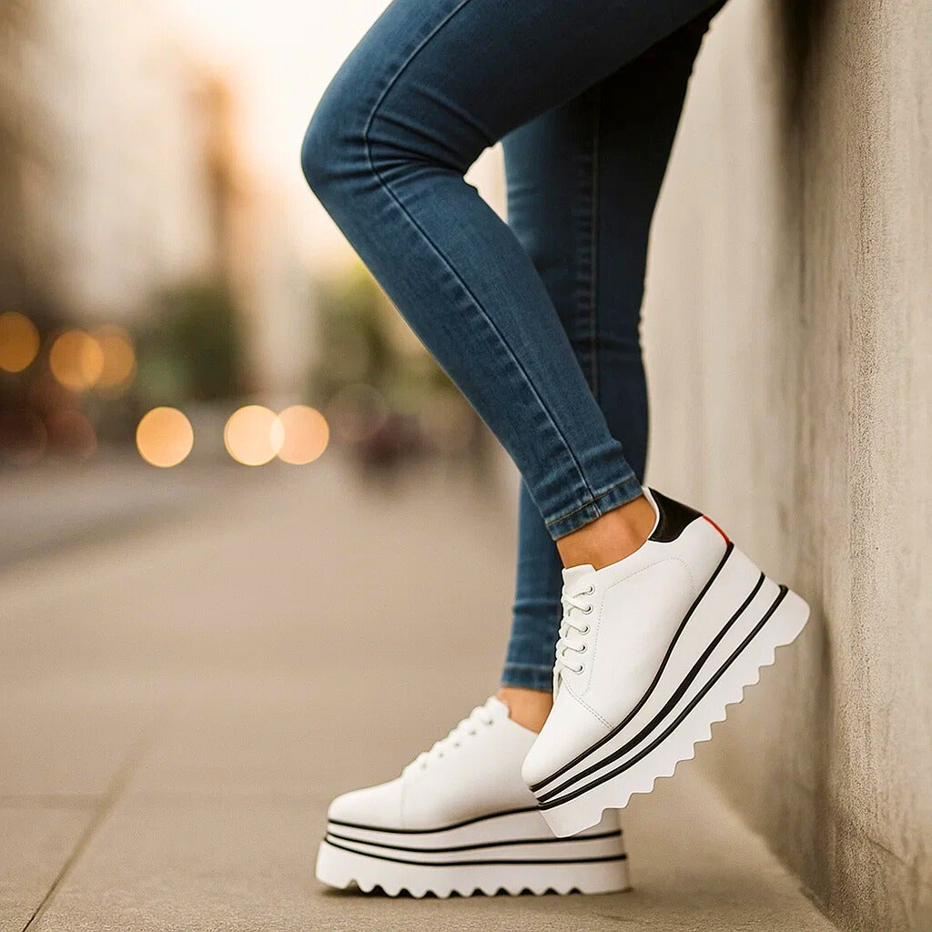 Women's Platform Sneakers with Lace-Up Front and Treaded Sole
