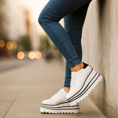 Women's Platform Sneakers with Lace-Up Front and Treaded Sole