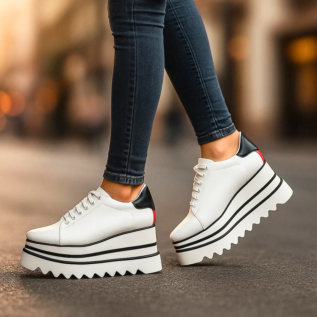 Women's Platform Sneakers with Lace-Up Front and Treaded Sole