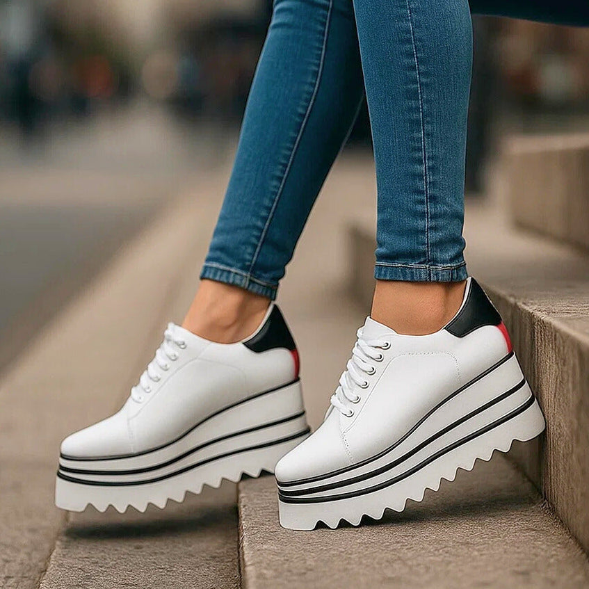 Women's Platform Sneakers with Lace-Up Front and Treaded Sole