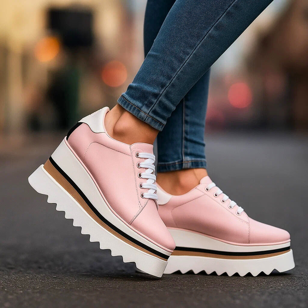 Women's Platform Sneakers with Lace-Up Front and Treaded Sole