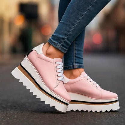 Women's Platform Sneakers with Lace-Up Front and Treaded Sole