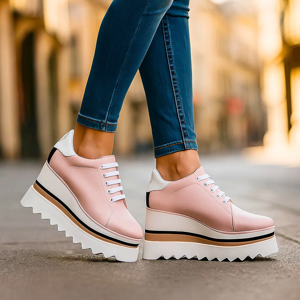 Women's Platform Sneakers with Lace-Up Front and Treaded Sole