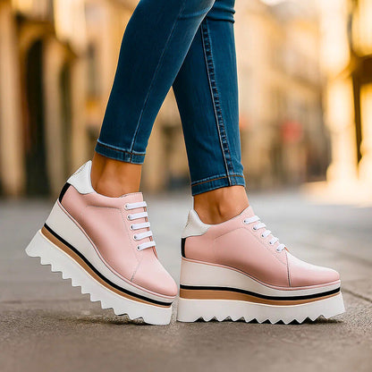 Women's Platform Sneakers with Lace-Up Front and Treaded Sole