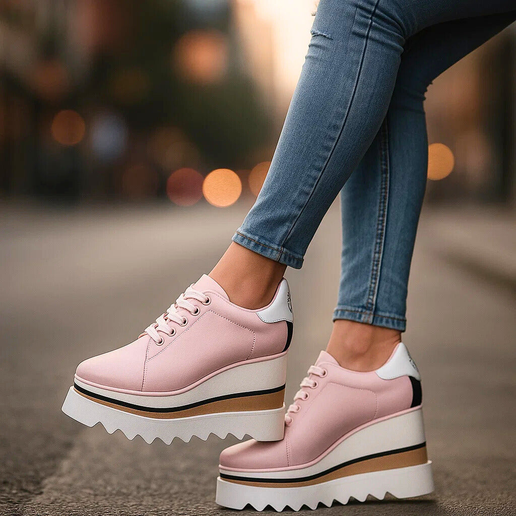 Women's Platform Sneakers with Lace-Up Front and Treaded Sole