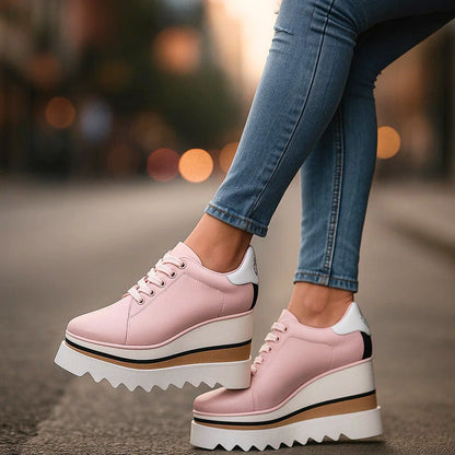 Women's Platform Sneakers with Lace-Up Front and Treaded Sole