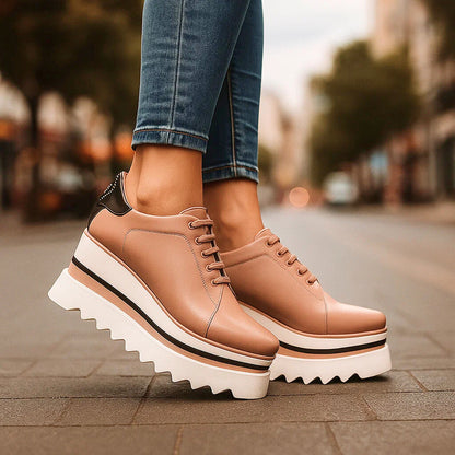 Women's Platform Sneakers with Lace-Up Front and Treaded Sole