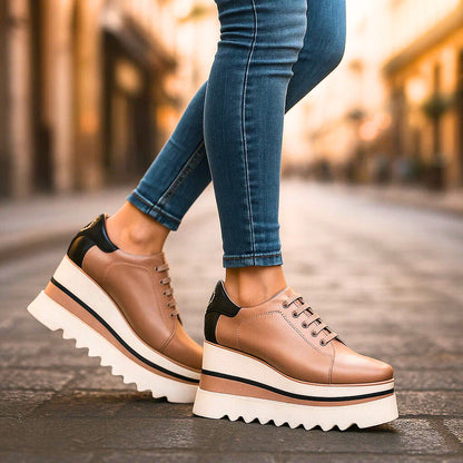 Women's Platform Sneakers with Lace-Up Front and Treaded Sole
