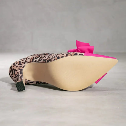 Women's Pointed Toe Bow Heels with Leopard Print