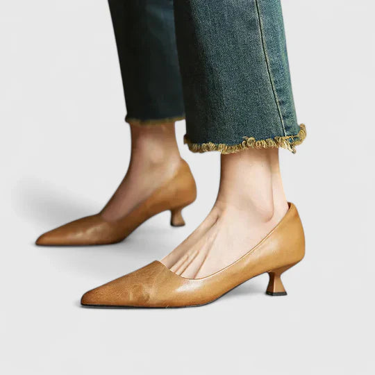 Women's Pointed-Toe Kitten Heel Pumps with Low Block Heel