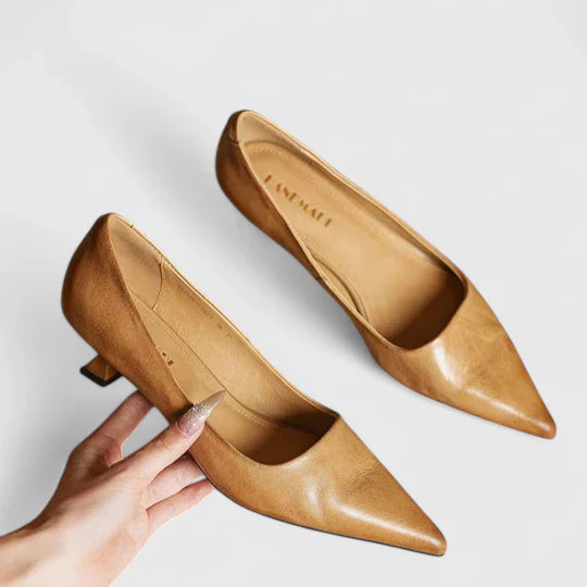 Women's Pointed-Toe Kitten Heel Pumps with Low Block Heel
