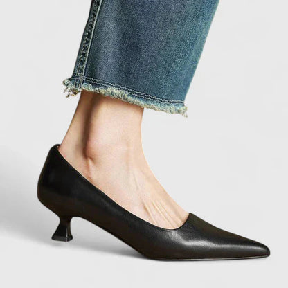 Women's Pointed-Toe Kitten Heel Pumps with Low Block Heel
