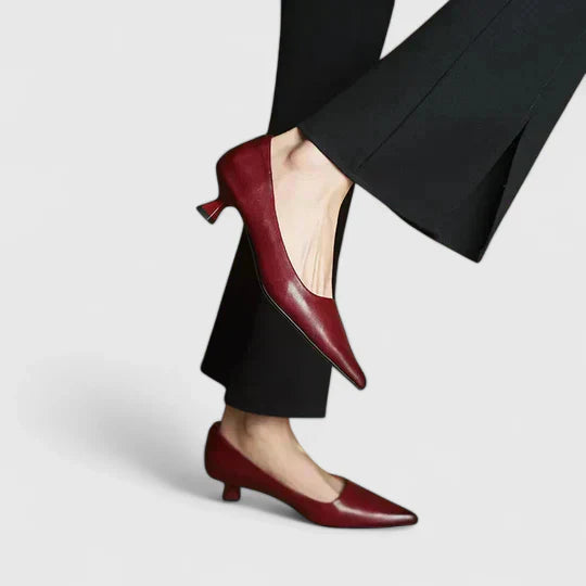 Women's Pointed-Toe Kitten Heel Pumps with Low Block Heel