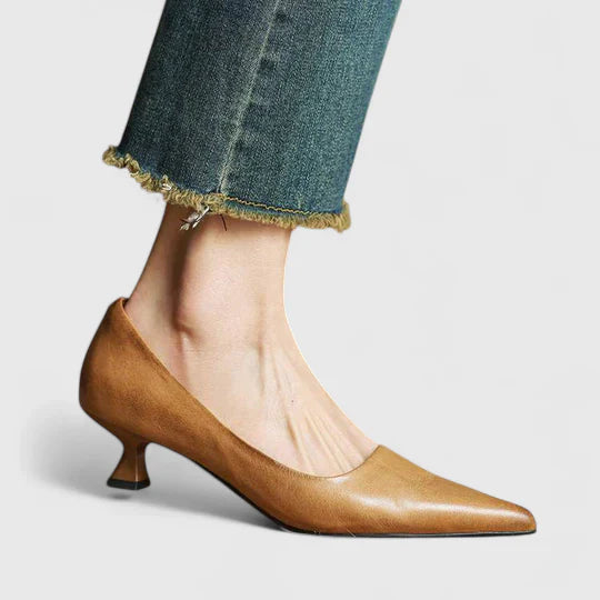 Women's Pointed-Toe Kitten Heel Pumps with Low Block Heel