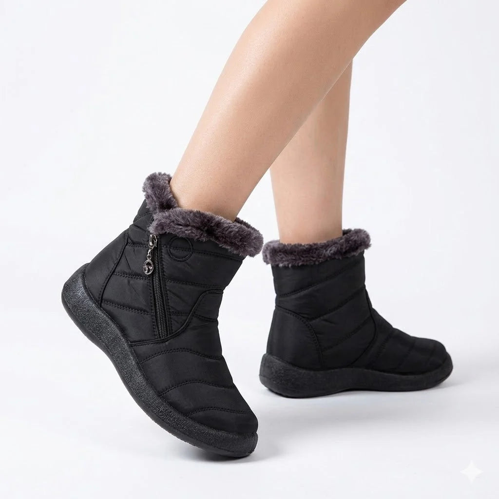 Women's Quilted Snow Boots with Side Zip and Faux Fur Trim