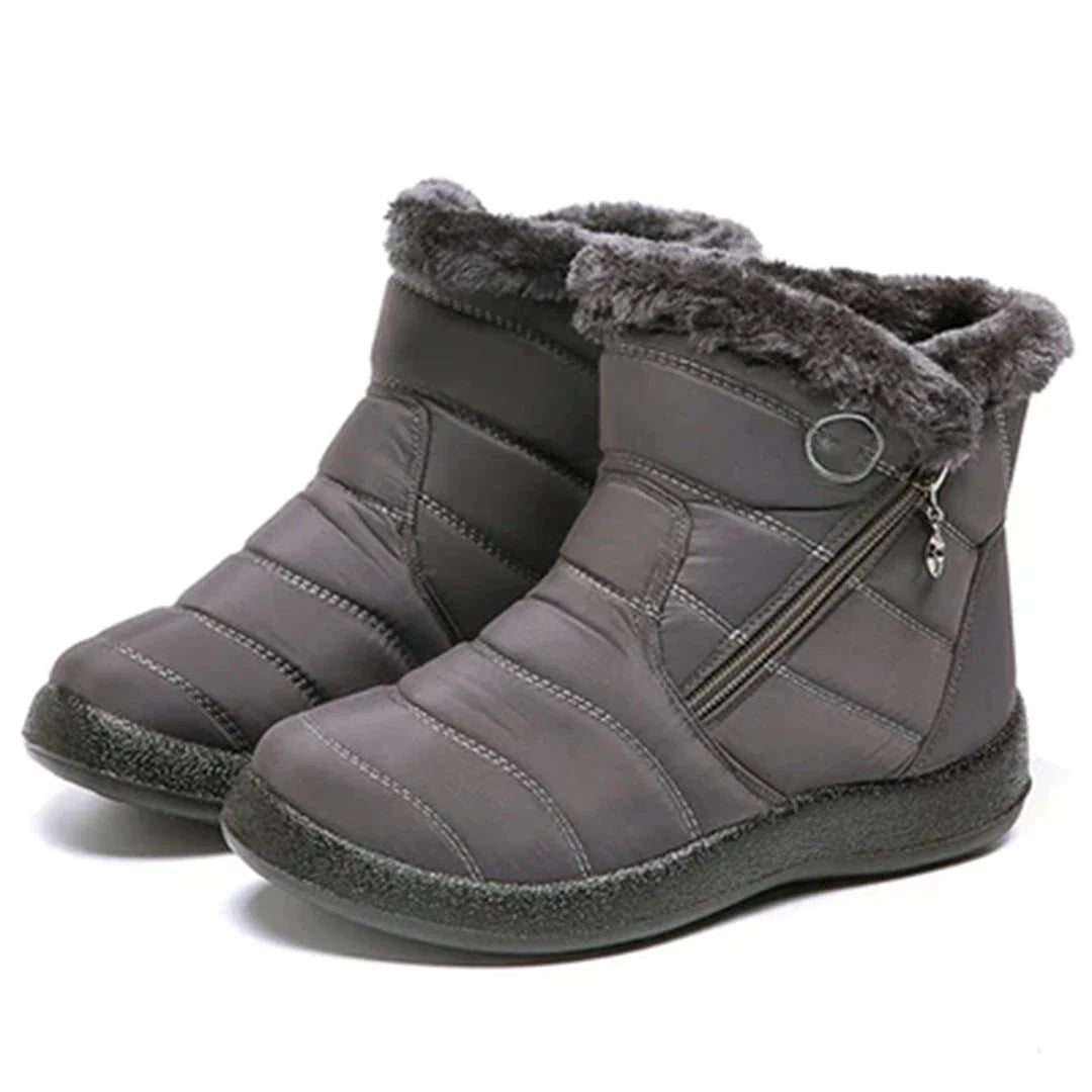 Women's Quilted Snow Boots with Side Zip and Faux Fur Trim
