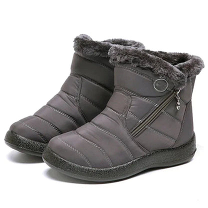 Women's Quilted Snow Boots with Side Zip and Faux Fur Trim