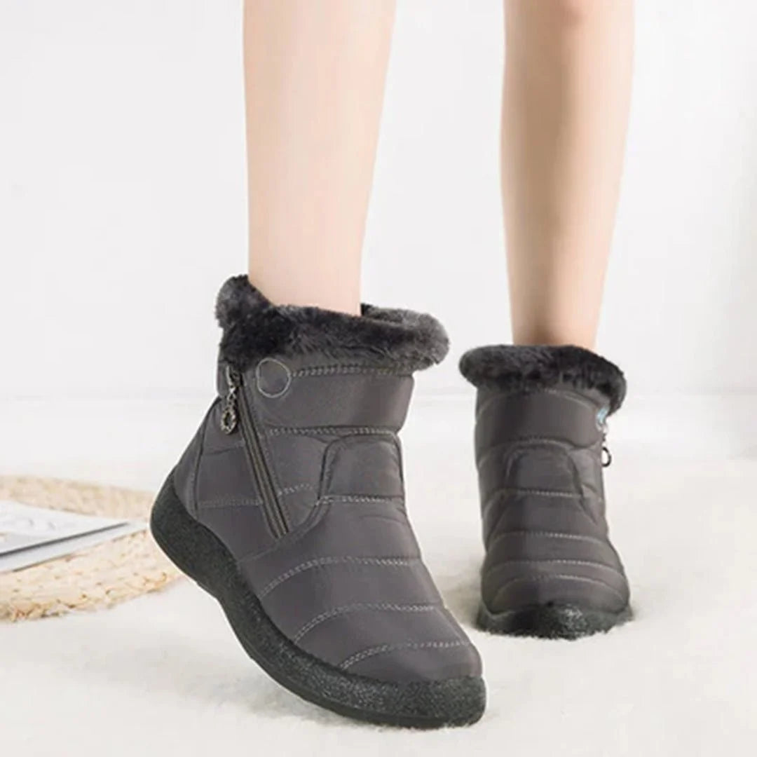 Women's Quilted Snow Boots with Side Zip and Faux Fur Trim