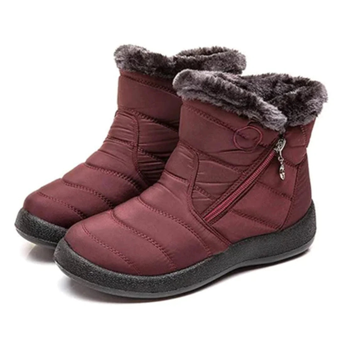 Women's Quilted Snow Boots with Side Zip and Faux Fur Trim