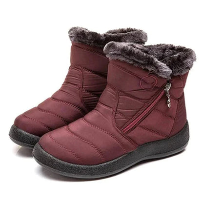 Women's Quilted Snow Boots with Side Zip and Faux Fur Trim