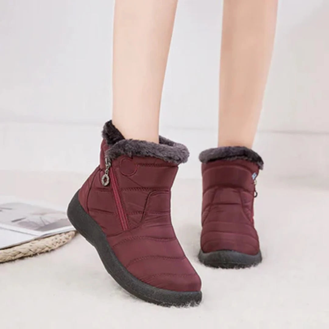 Women's Quilted Snow Boots with Side Zip and Faux Fur Trim