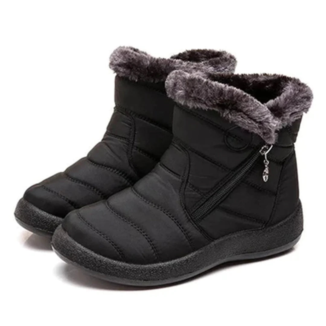 Women's Quilted Snow Boots with Side Zip and Faux Fur Trim