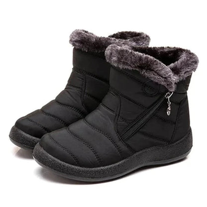 Women's Quilted Snow Boots with Side Zip and Faux Fur Trim