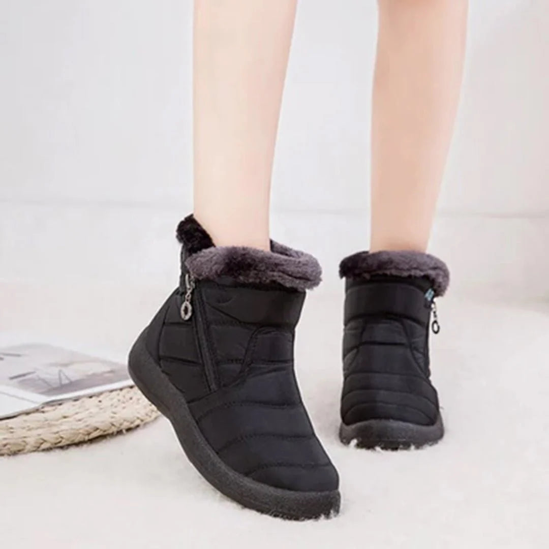 Women's Quilted Snow Boots with Side Zip and Faux Fur Trim