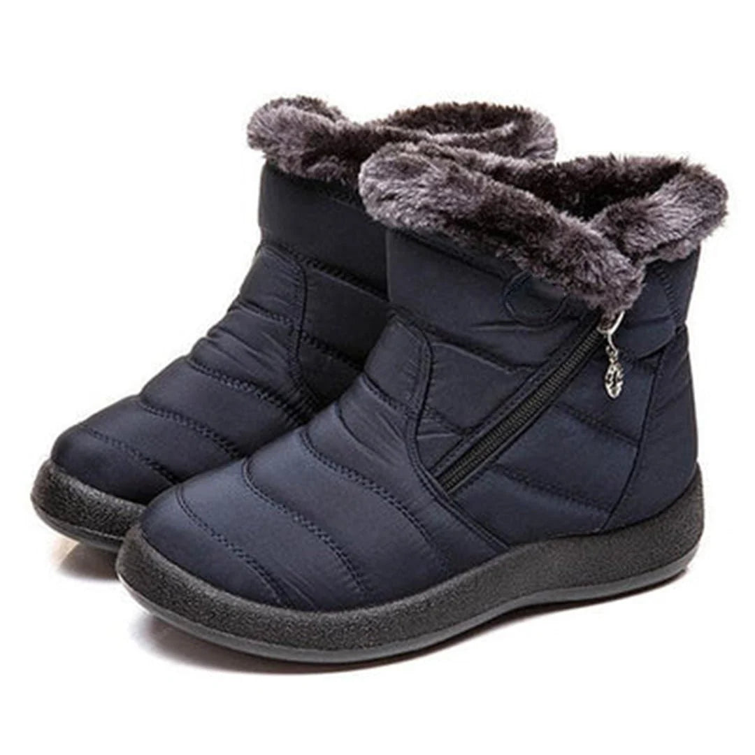 Women's Quilted Snow Boots with Side Zip and Faux Fur Trim