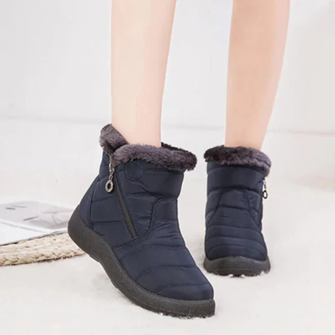 Women's Quilted Snow Boots with Side Zip and Faux Fur Trim