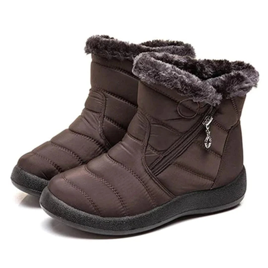 Women's Quilted Snow Boots with Side Zip and Faux Fur Trim