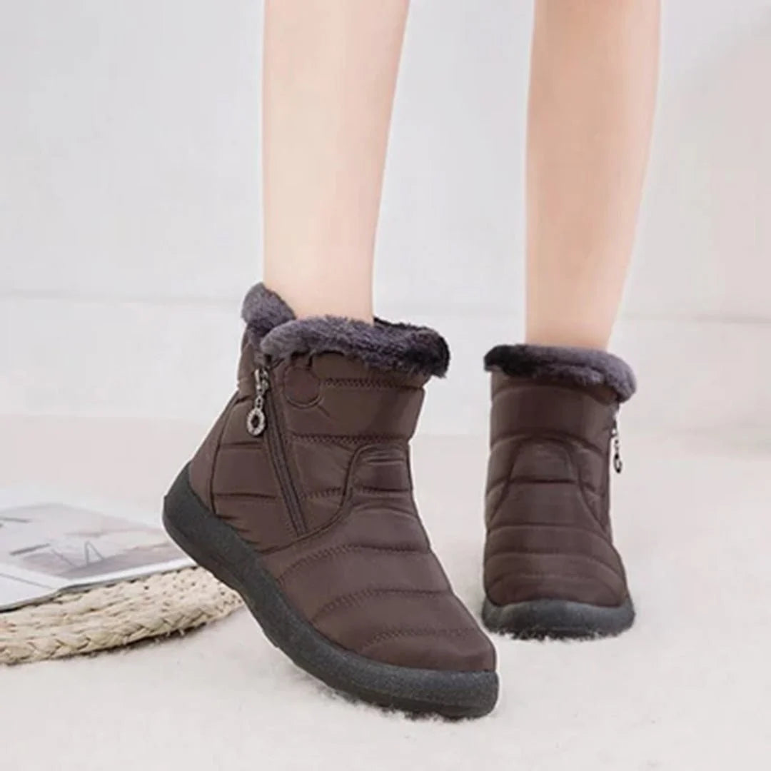 Women's Quilted Snow Boots with Side Zip and Faux Fur Trim