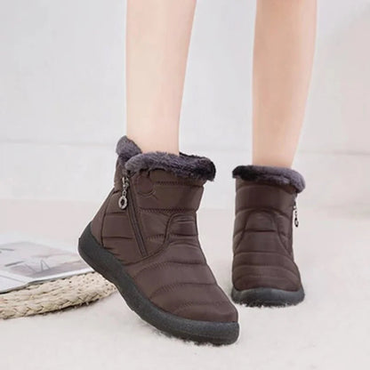 Women's Quilted Snow Boots with Side Zip and Faux Fur Trim